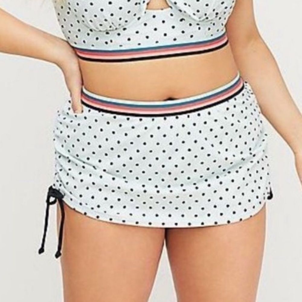 Cacique Polka Dot Swim Skirt Size 22 NEW Ruched Side Adjustable Mint Green Black
